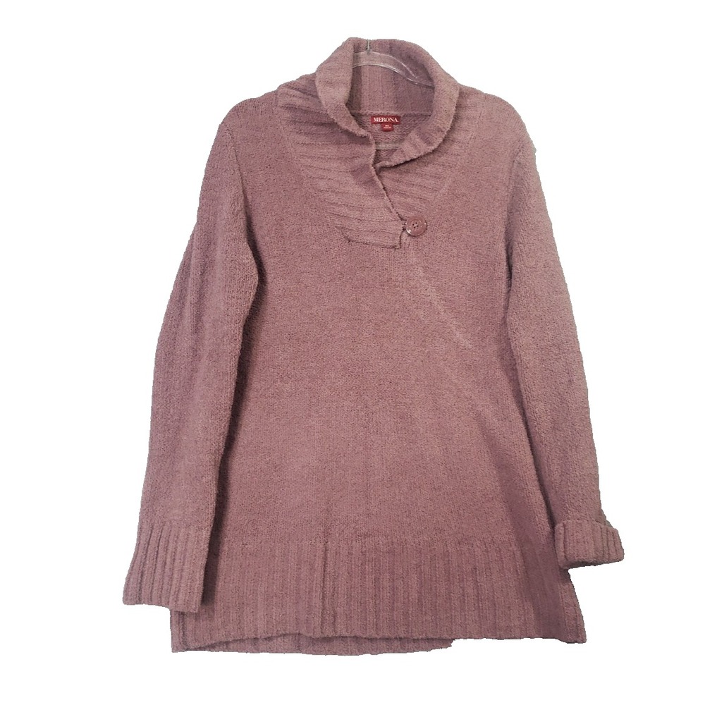 Merona Women's XL Pink Tunic Sweater Shawl Collar Button Long Sleeve Knit Top